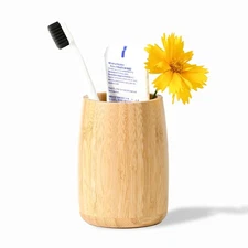 Natural Bamboo Toothbrush Holder Simple Minimal Cylindrical Tumbler for Bathroom