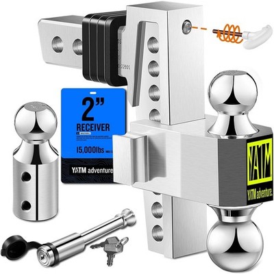 2'' Receiver Drop Hitch 8'' Drop Rise Adjustable Trailer Hitch 15000 LBS Silver