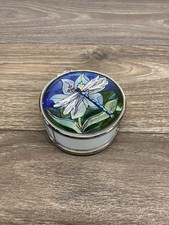 Vintage Iris and Dragonfly jewelry Trinket box Stained Glass Look Hand Painted