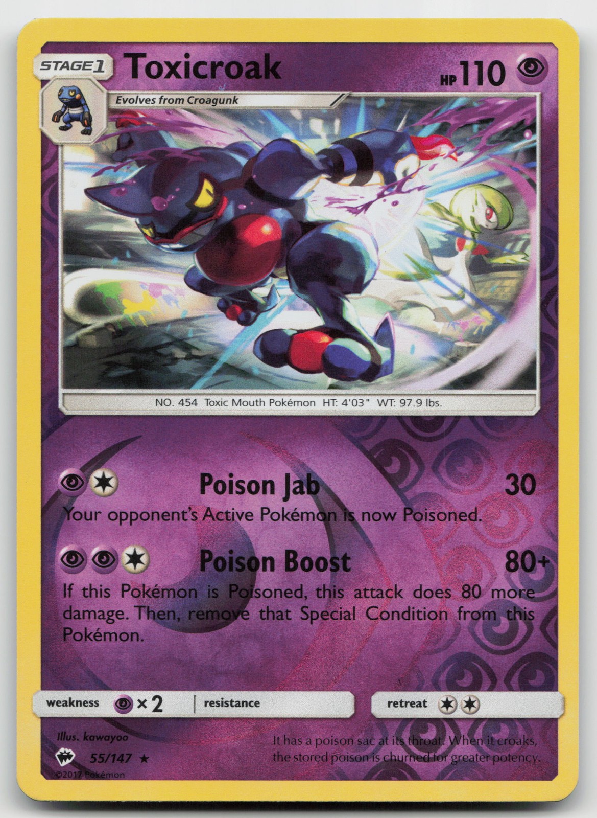Toxicroak Rare SM - Burning Shadows 55/147 NM