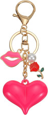 Valentines Day Keychain Charms Accessories, Love Heart Rose Lips Keychain Key Ri