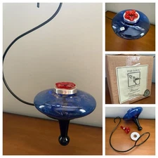 Vintage 2000 Parasol Par-a-Sol Glass Blossom Hummingbird Feeder BB Blue & Red