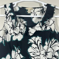 Banana Republic Lana Floral Ruffle V-Neck Sleeveless Blouse Black Teal White 6