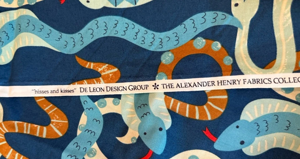 Alexander Henry Fabric 2014 HISSES & KISSES Snakes Blue Browns Cotton 45 x 65” - Image 3 of 4