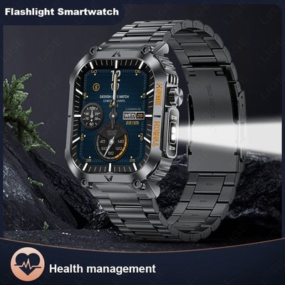Smart Watch Men Sport Rugged with 2.02'' HD Screen LED Flashlight 5ATM Waterproof