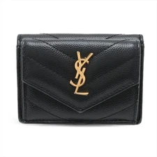 Saint Laurent Paris V Stitch NOV505118 Leather Compact Wallet Black