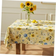 Yellow Rectangular Floral Tablecloth - Waterproof - Summer 84"x60"