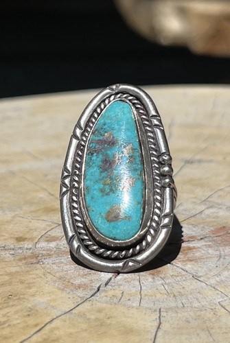 Vintage Native American Navajo Sterling Silver Turquoise Ring Size 9.25, 15.7g