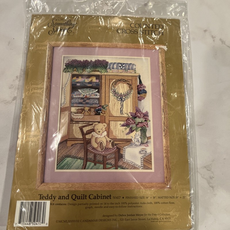Candamar Designs Counted Cross Stitch Kit Teddy And Quilt Cabinet 1988 Vintage