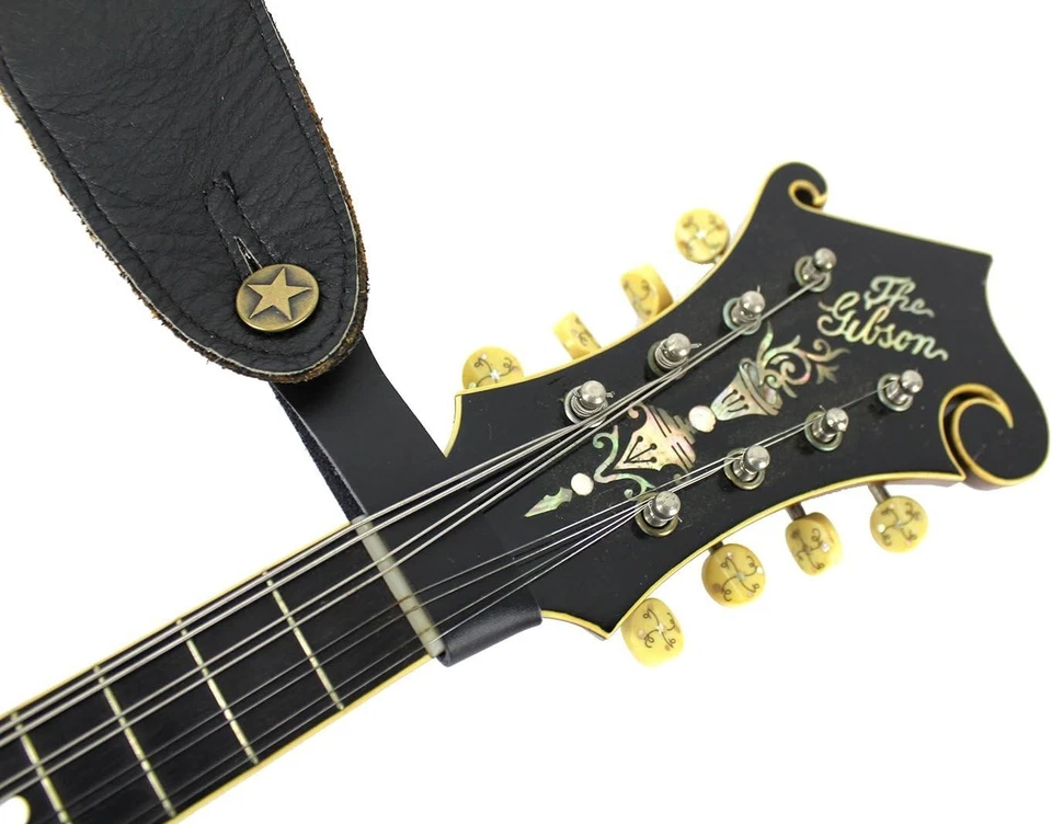 Walker & Williams AT-1 Cuero Negro Guitarra Acústica Correa Botón Cabezal...  Foto 4 de 4