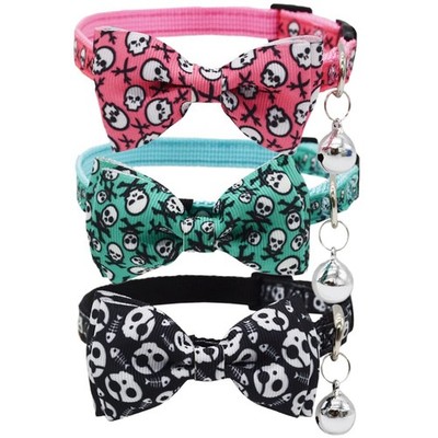3 Pack Bowtie Skull Cat Collar Adjustable Quick Release Collar with Bell Blac...