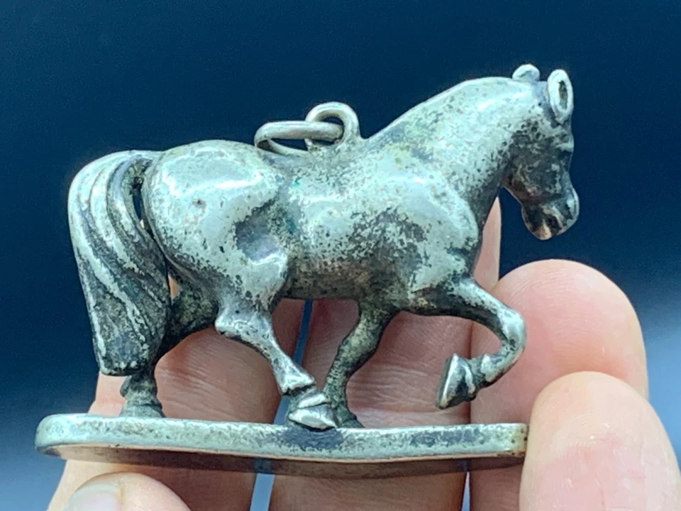 Antique Large German Silver Metal Horse Watch Chain Charivari Pendant Fob c.1920 - Image 3 of 4