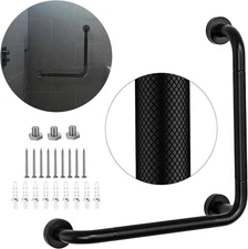 Black Angled Grab Bar 16x16 Inch, Stainless Steel Bathroom Grab Bar w/Anti-Sl...