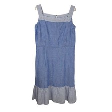 Talbots Chambray Striped Linen Blend Midi Sleeveless Tiered Dress Blue Sz 14