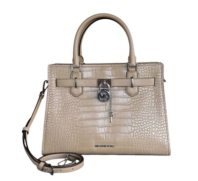 MICHAEL KORS HAMILTON MD SATCHEL SHOULDER CROSSBODYBAG EMBOSSED EXOTIC CAMEL