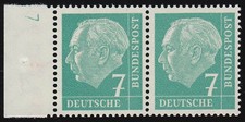 181y Lumogen DZ Heuss 7 Pf. waager. Paar mit Druckerzeichen DZ 7, ungefaltet, **