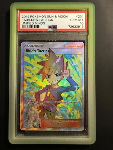 PSA 10 - Blue's Tactics 231/236 Pokemon Unified Minds Sun & Moon Full Art Card