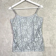 Ann Taylor Factory Gray Floral Outlined Lace Cami Tank Top M Y2K Elena Gilbert