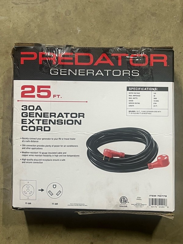 NEW PREDATOR 25 ft. 10/3 Gauge 30 Amp Generator Extension Cord