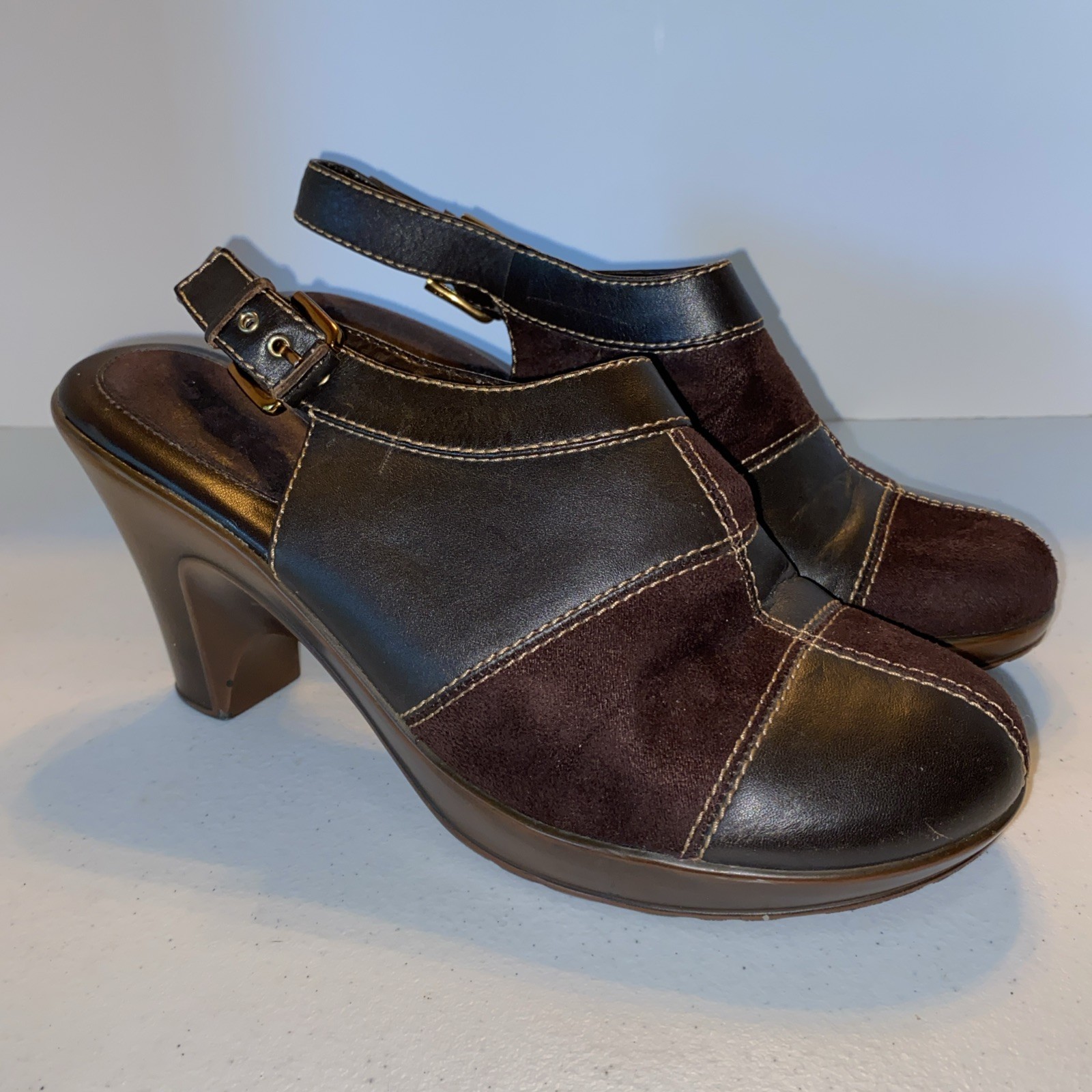 TOMMY HILFIGER MABLE Brown High Heels Patchwork Slingback Shoes Women's Sz 9.5