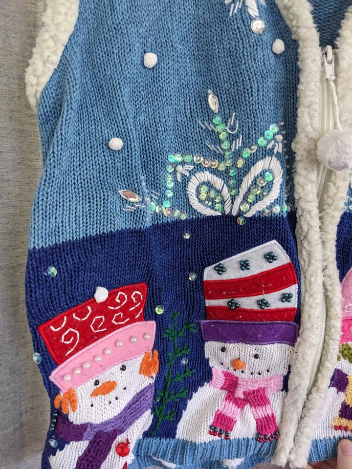 Novidade Colete Feminino de Inverno Férias M Em Recurso Boneco de Neve Lantejoulas Natal - Imagem 3 de 4