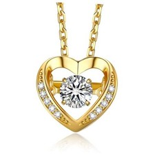 Dancing Heart Necklace for Women, 0.5/1 Carat 0.5ct 5mm 08 Accent 14K Gold
