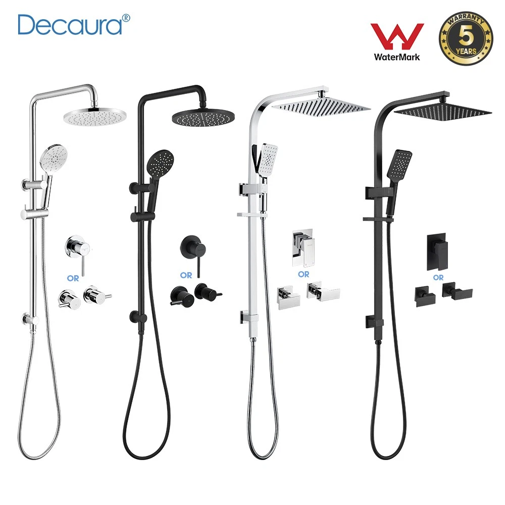 Decaura 8"/9" Round/Square Rain Shower Head Sliding Rail Set Mixer Taps WELS