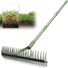 Heavy Duty Thatch Rake - 13” Dethatcher Tool for Lawn Care & Moss Removal