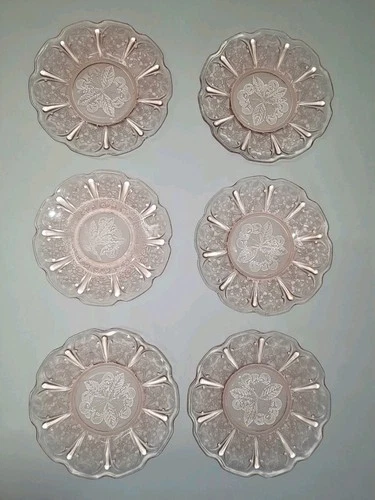 Pink Depression Glass 6" Plates "Cherry Blossom" Jeannette Glass Co. 1930-39
