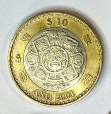 2001 Mexico 10 Ten Pesos Ano Estados Unidos Mexicanos Moneda Rare Coin KM# 636