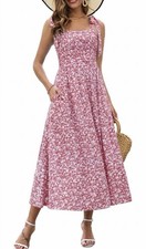 NWT Medium Zattcas smocked maxi dress floral print and practical side pockets