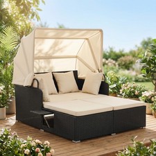 Outdoor Daybed PE Wicker Wicker Sunbed for 2 Persons
