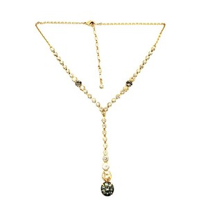Authentic Vtg Gold Plated Necklace Y Drop Graduated CZ Gray Clear Crystals Statement L