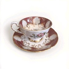 Vintage Paragon Bone China Teacup & Saucer - Maroon Burgundy & Gold Lace Floral