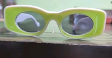 Lime Green/White, Funky, Retro, Thick, Concaved Frame, Dark Gray Lens Sunglasses