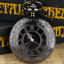 Luxury Gold Roman Numeral Pocket Watch: Vintage Hollow Quartz Necklace Gift Set