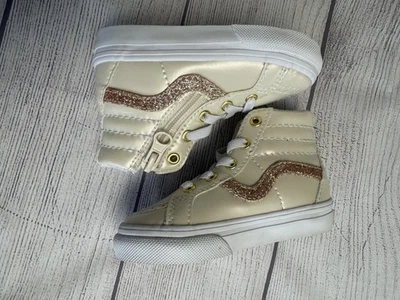 Vans Sk8-Hi Zip Shoes Toddler Kids Size 5 White Glitter High Top Sneakers - Image 1 of 4