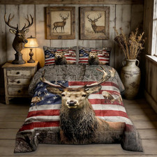 American Flag Deer Comforter Set Twin Size, Kids Boys Room Decor Brown Wildlife