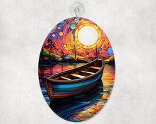 Nautical Glass Suncatcher Rowboat Coastal Colors Handcrafted Window Art