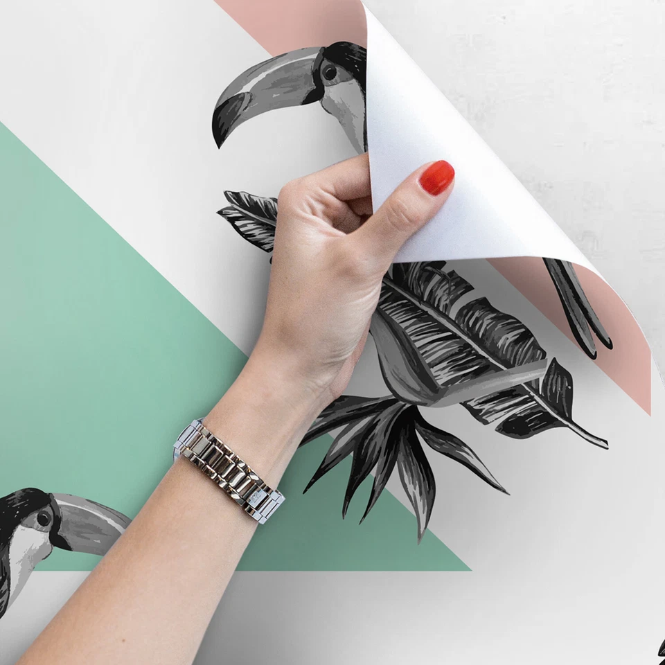 Tucán con triángulo papel pintado no tejido pájaro tropical patrón de figura geométrica Foto 3 de 4