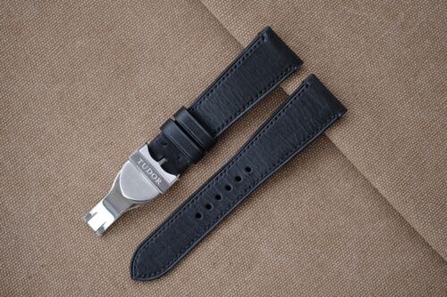 Black Handmade straps for Tudor watch size 22 with claps buckle included
