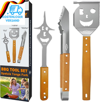 STEVEN-BULL S Grillbesteck-Set 3-TLG. Extra Langes Grillwerkzeug, Edelstahl Holz