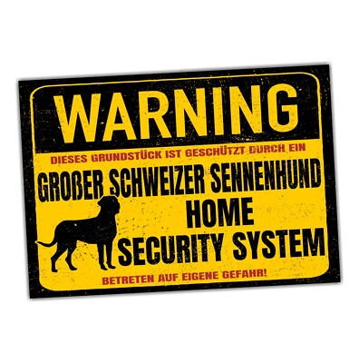 Großer Schweizer Sennenhund Schild Warning Security System Türschild Hundeschild