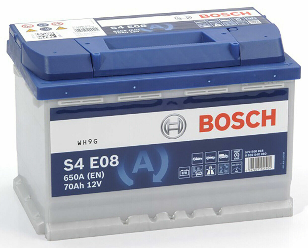 Batterie voiture Bosch S4 E08 12V 70Ah 760A pour moteur essence et diesel Start Stop