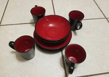 Red Dish, Plates, Bowls and Cups Set