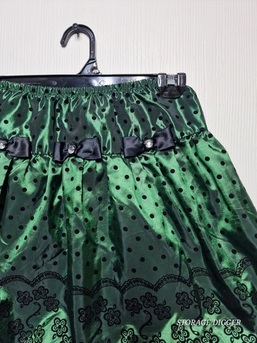 Jona Michelle Teen Girl's Green Skirt Floral Polka Dot Black Print Bow Size 8 - Picture 5 of 12