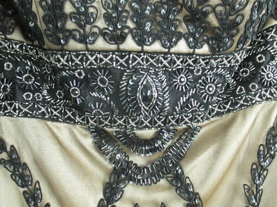 Sue Wong Nocturne Slip Dress Womens 6 Black Gold Beaded Sequin Lace Party Y2K - Image 3 of 4