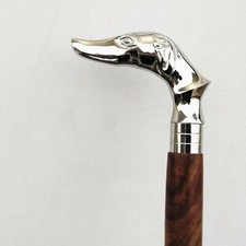 Chrome Finish Greyhound Dog Head Brass Handle Brown Wooden Walking Stick Cane
