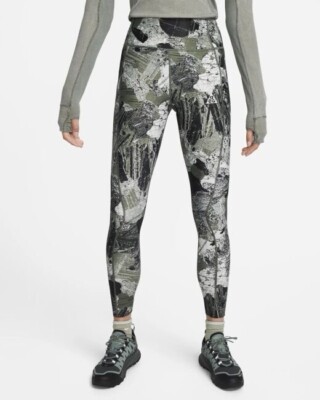NEW Women's Size S Nike ACG Dri Fit Tights Camo Gym Workout DN8515 325  Green