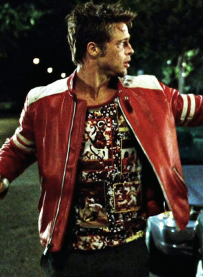 Brad Pitt Fight Club Tyler Durden Mayhem Red Quilted Real Leather
